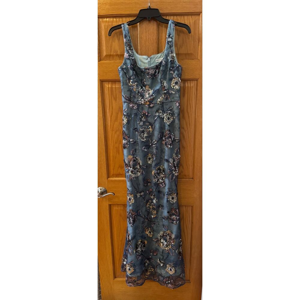 DRESS THE POPULATION Mineral Blue Multi Sequined Cocktail Dress size small (NEW)